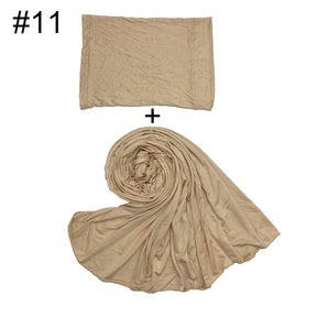 ND474  85*185cm Large Size Plain Mercerized Cotton Soft Jersey Hijab with Undercap Set