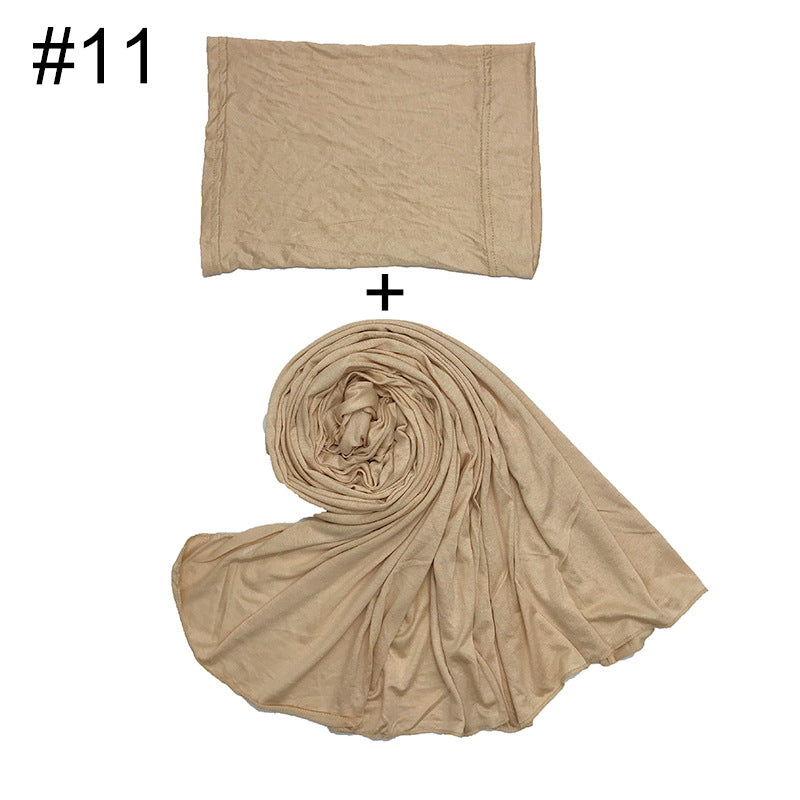 ND474  85*185cm Large Size Plain Mercerized Cotton Soft Jersey Hijab with Undercap Set