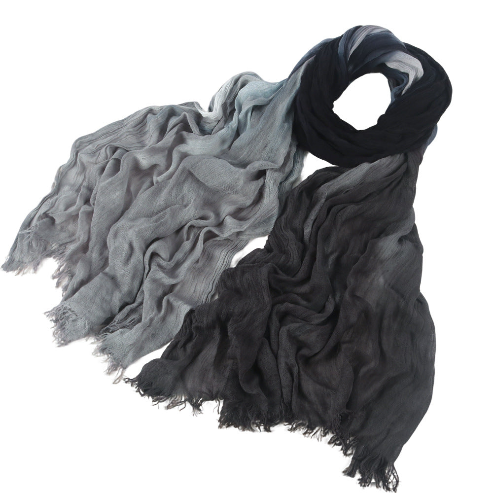SS009  Modal Tie-Dye Oil Painting Style Two-End Fringed Crinkled Hijab