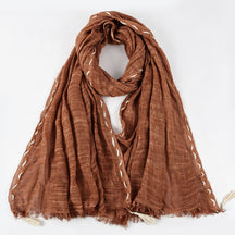 YC008  Crinkle Drawstring Polyester Fringe Tassel Hijab