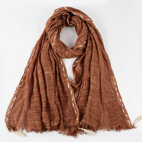 YC008  Crinkle Drawstring Polyester Fringe Tassel Hijab