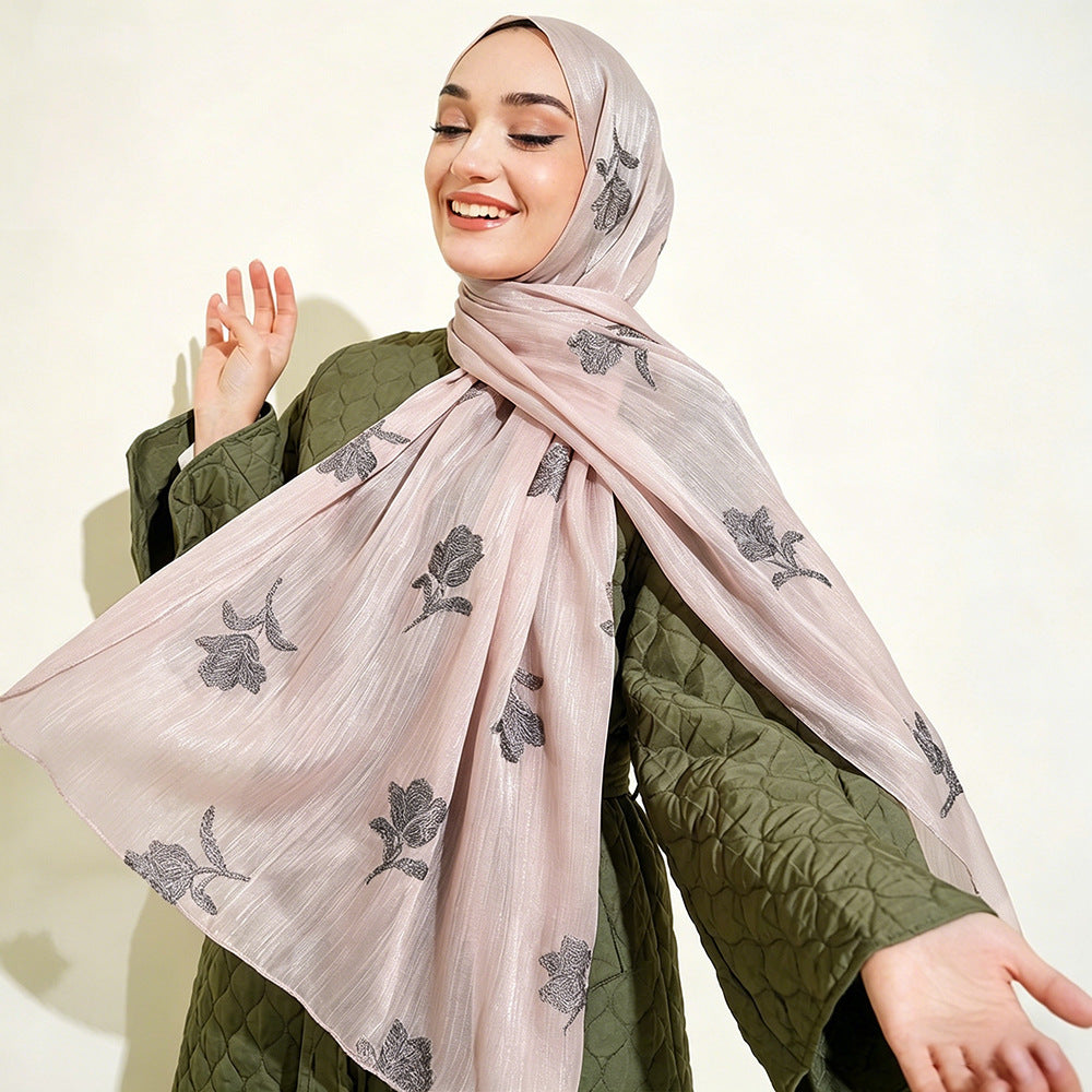 WJ103  Sea Island Silk Embroidered Sun Protection Hijab
