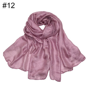 ND479 Linen Solid Color Faux Silk Soft Turban Shawl Scarf