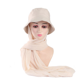 JM42 Solid color sun protection shawl 2 pieces chiffon fisherman hat fashionable flat bottom sun hat