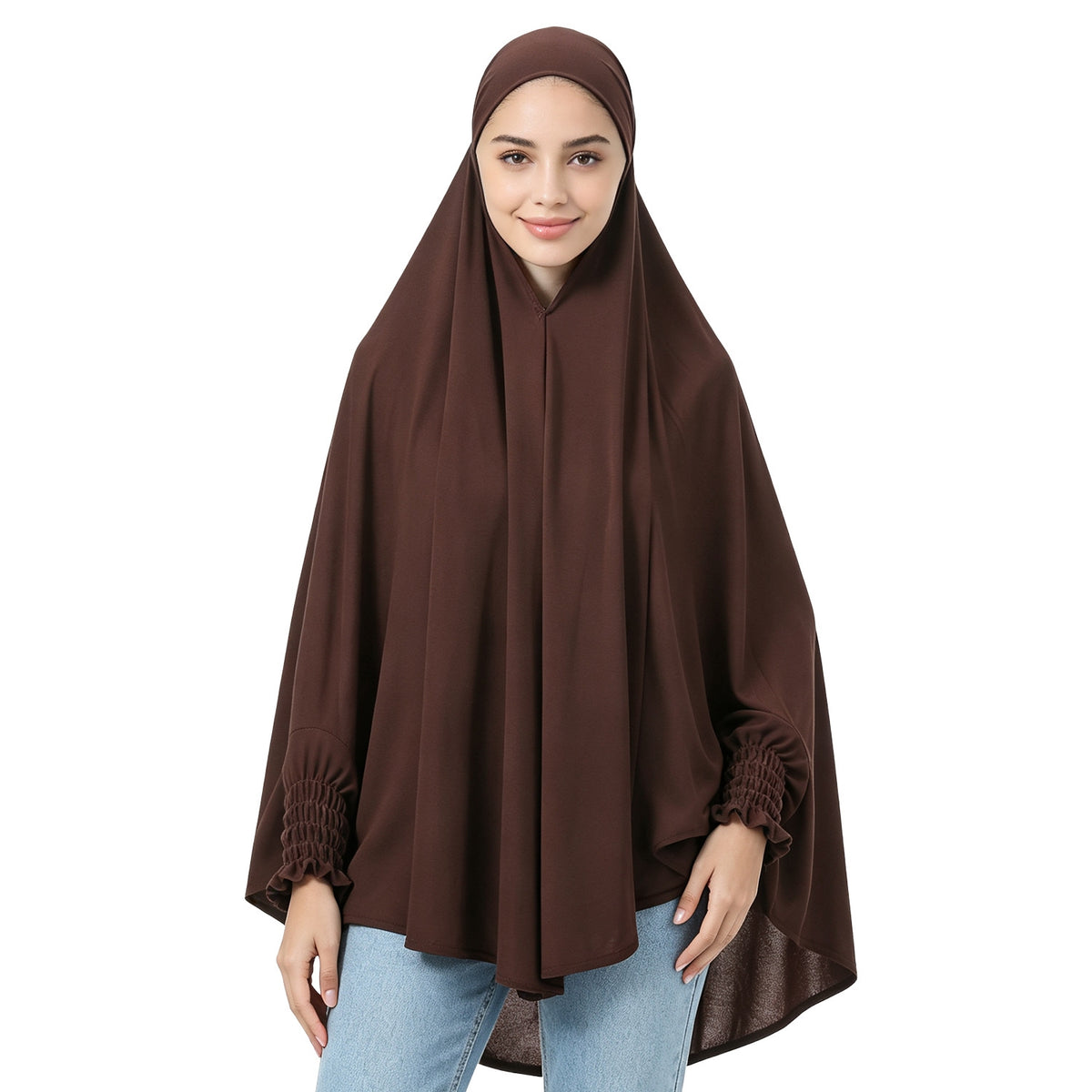 22201-22210  Plain High-Stretch Polyester Ruffled-Edge Sleeve Hijab
