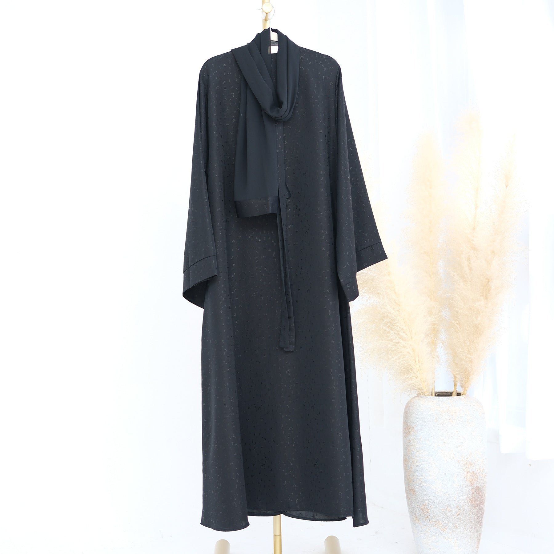 LRDB010+LRDB011  Fashion Print Elegant Cardigan Dress with Hijab Two-Piece Set