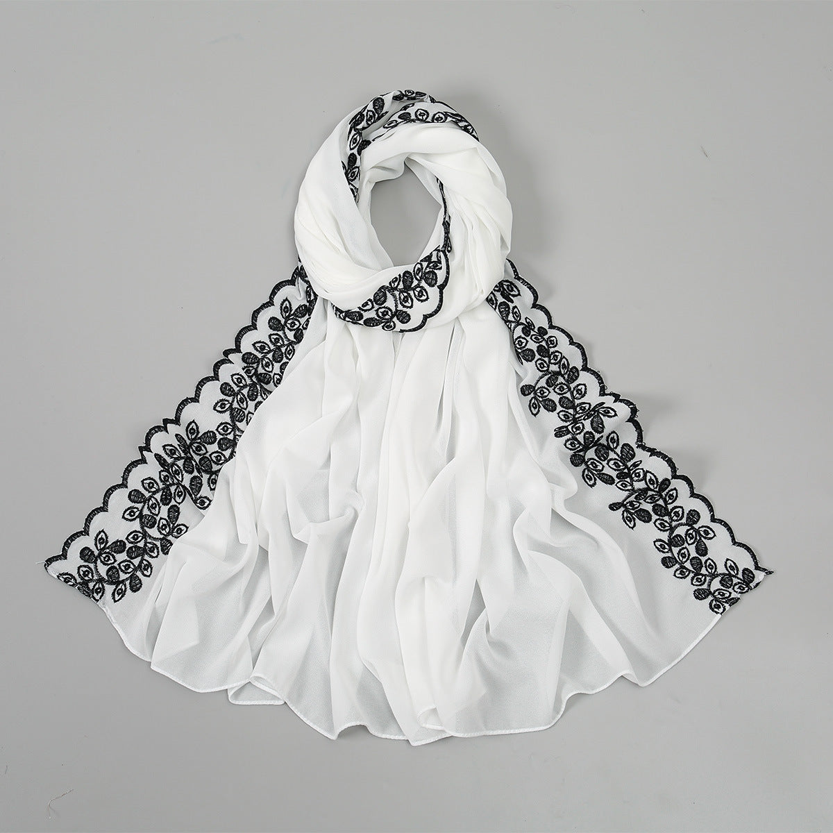VE139  Stylish Butterfly Embroidered Chiffon Hijab