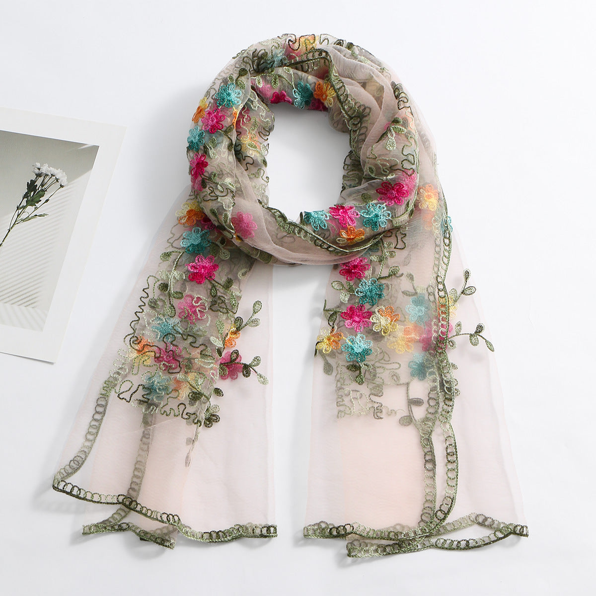 VE154  Nylon Embroidered Breathable Lightweight Hijab