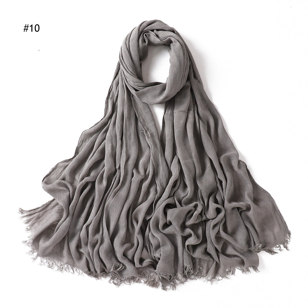 YZ28 Women's pleated solid color rayon two-end shawl breathable soft scarf