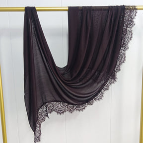 WJ079  Plain Modal Hijab with Lace Trim