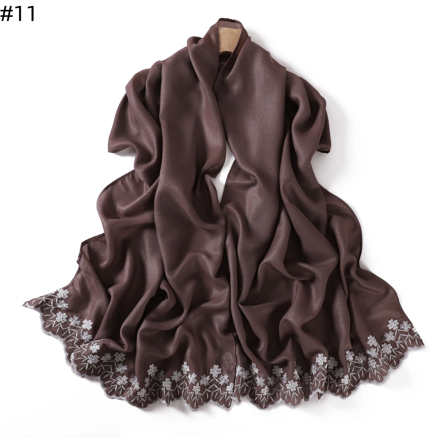 YZ339  Plain Embroidered Ends Shimmer Chiffon Hijab