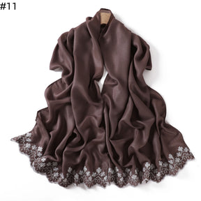 YZ339  Plain Embroidered Ends Shimmer Chiffon Hijab