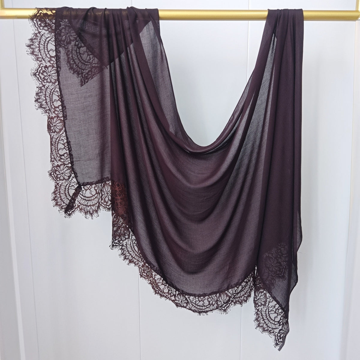 WJ079 Plain Cotton Lace Trim Modal Hijab