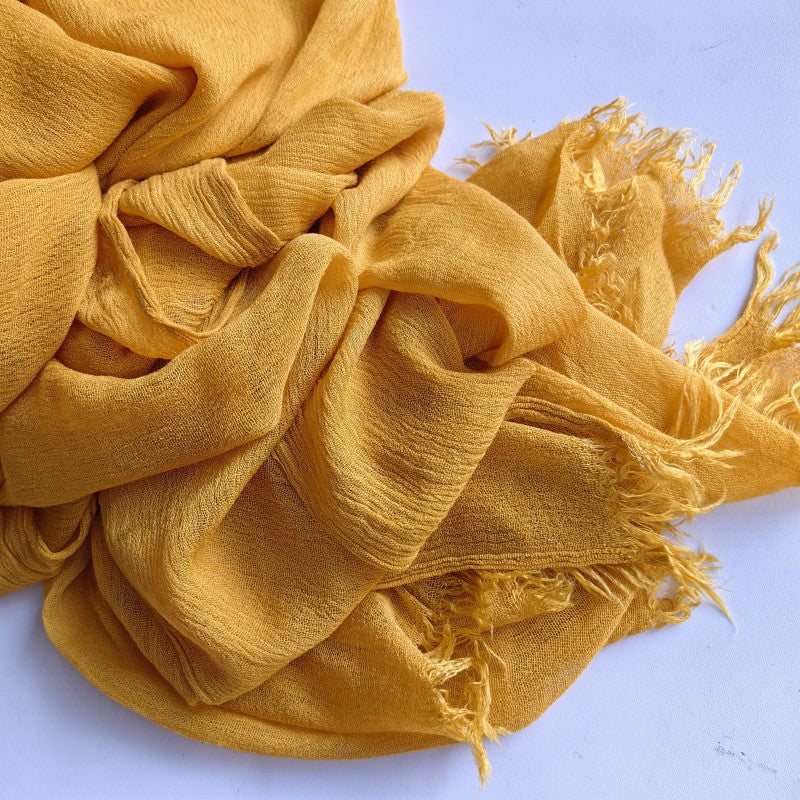 WJA79  Plain natural crinkle cotton hijab with fringes on both ends