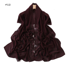 YZ336  Plain Solid Hijab with Flower Embroidered Chiffon