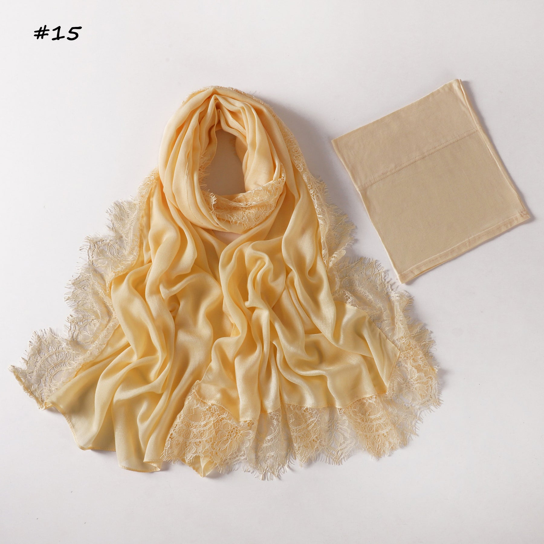 YZ347  Plain Modal Lace Hijab + Mercerized Cotton Tube Cap Set