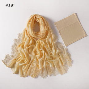 YZ347  Plain Modal Lace Hijab + Mercerized Cotton Tube Cap Set