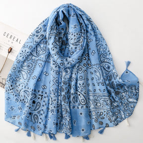 SL2202-009  Women's Ethnic Cotton Linen Feel Scarf with Wheat Ears Tassels