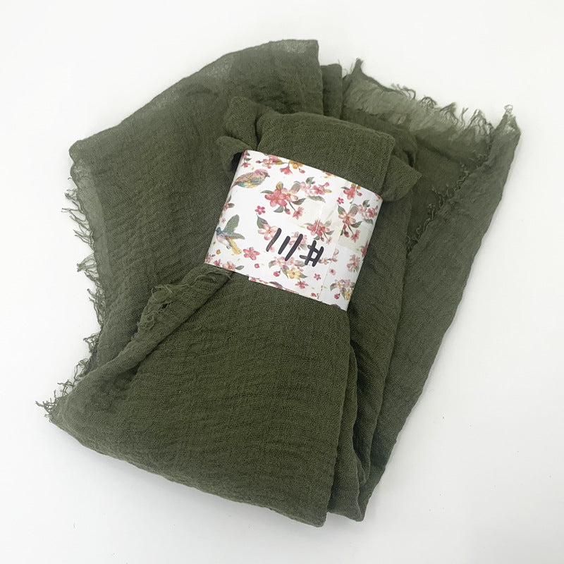 WJ01  Plain Seersucker Crinkle Fringe Edge Large Hijab