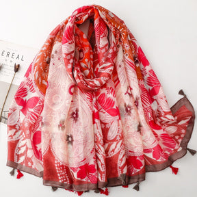 SL2202-009  Women's Ethnic Cotton Linen Feel Scarf with Wheat Ears Tassels