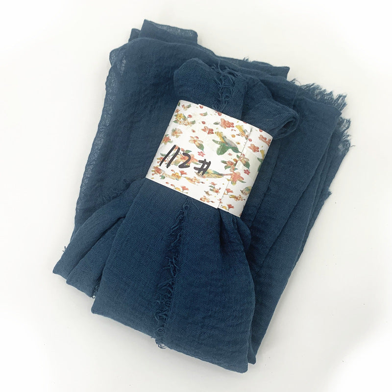 WJ01  Plain Seersucker Crinkle Fringe Edge Large Hijab