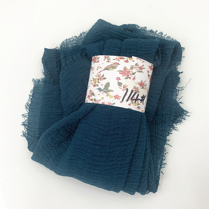 WJ01  Plain Seersucker Crinkle Fringe Edge Large Hijab