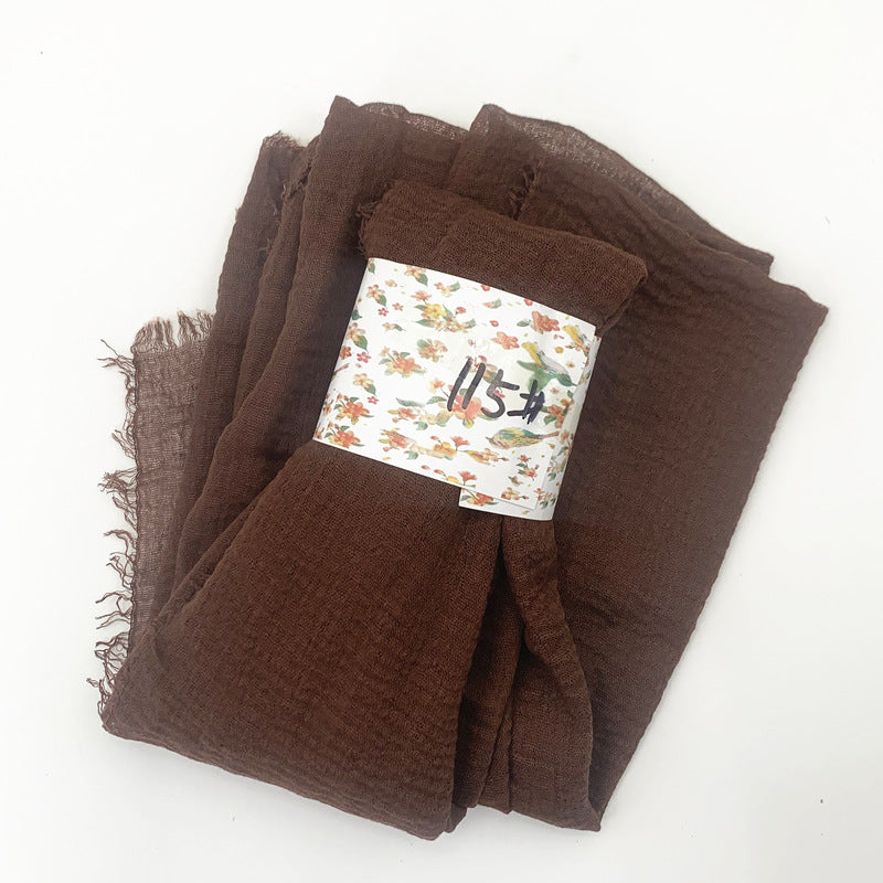 WJ01  Plain Seersucker Crinkle Fringe Edge Large Hijab
