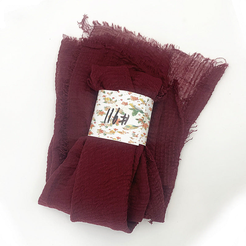 WJ01  Plain Seersucker Crinkle Fringe Edge Large Hijab