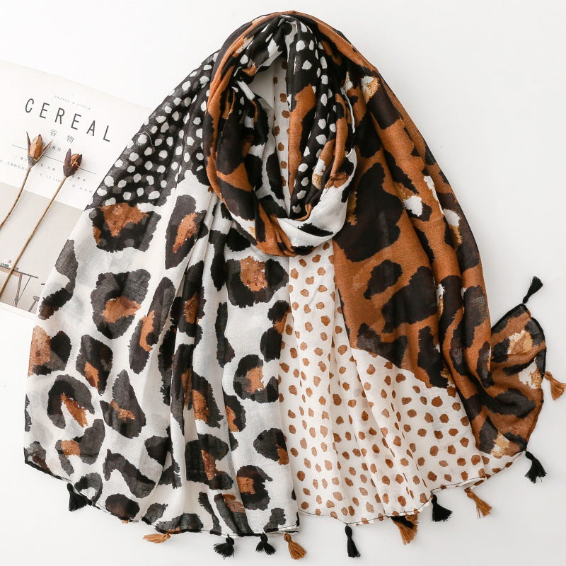 SL2202-009  Women's Ethnic Cotton Linen Feel Scarf with Wheat Ears Tassels