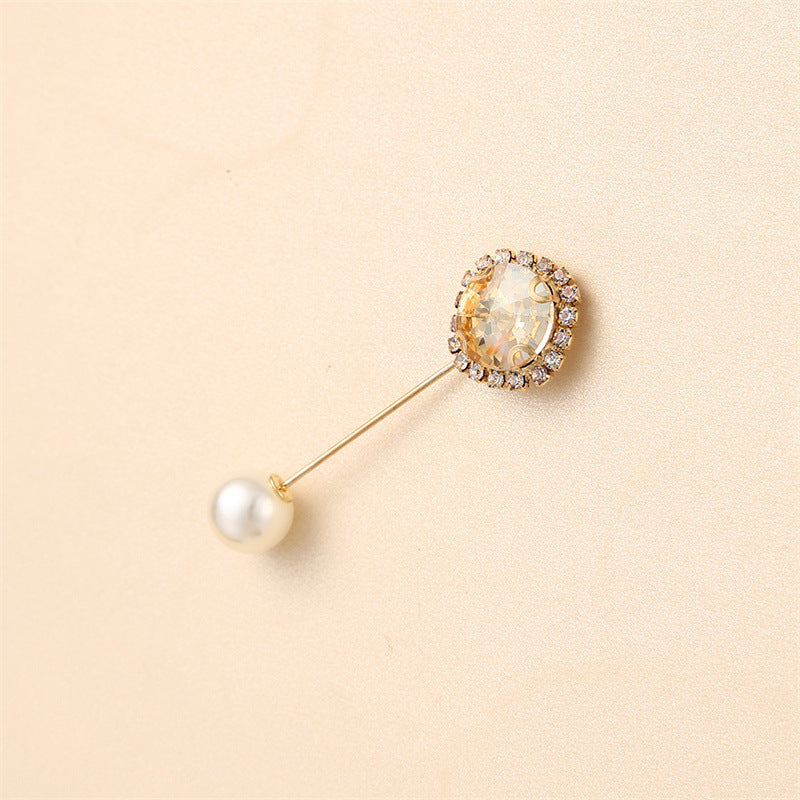 55646  Crystal Brooch with Colorful Zircon Gemstones, Long Pin