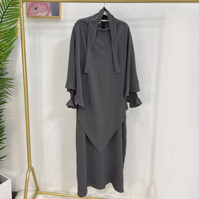 LR591+HJ907  Plain Dress with Single-Layer Hijab Set