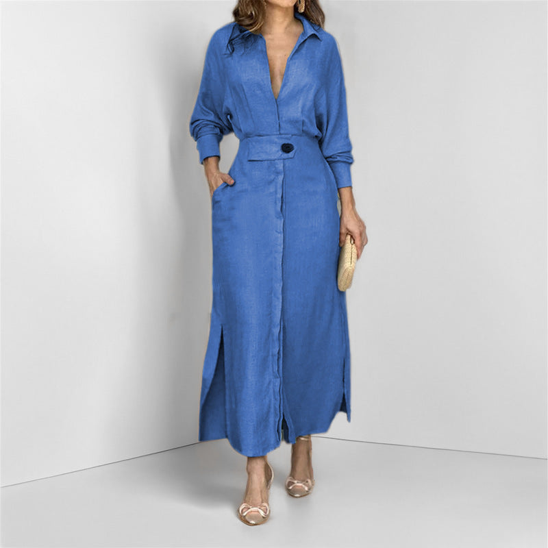 24543  Chic Spring Plain Tie-Waist Elegant Commuter Maxi Abaya Dress