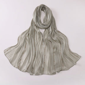 W-0513  Sea Island Silk Bright Silk Hijab with Rhinestone Lines