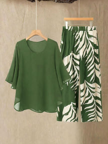 AL963438047152  Elegant Plus Size Chiffon Top & 4-Way Stretch Pants Set