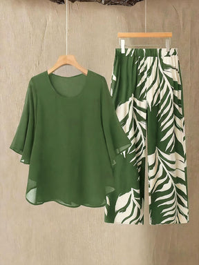 AL963438047152  Elegant Plus Size Chiffon Top & 4-Way Stretch Pants Set