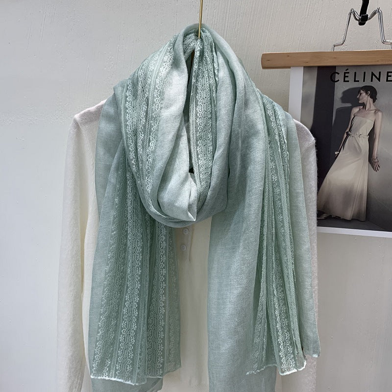 色 麻薄款 Plain Linen Lace Cotton Hijab - Color Option