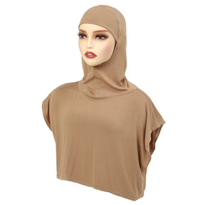 8227 Solid color one-piece hat Muslim headscarf with fake collar Pullover hat