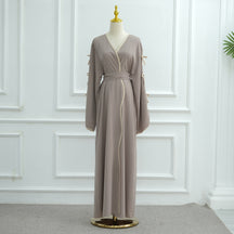 LR962+LR1003 Plain Bow Abaya Dress Set
