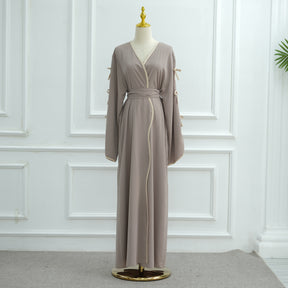 LR962+LR1003 Plain Bow Abaya Dress Set