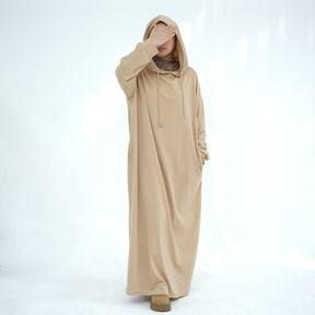 LR921  Solid color hooded sweater dress