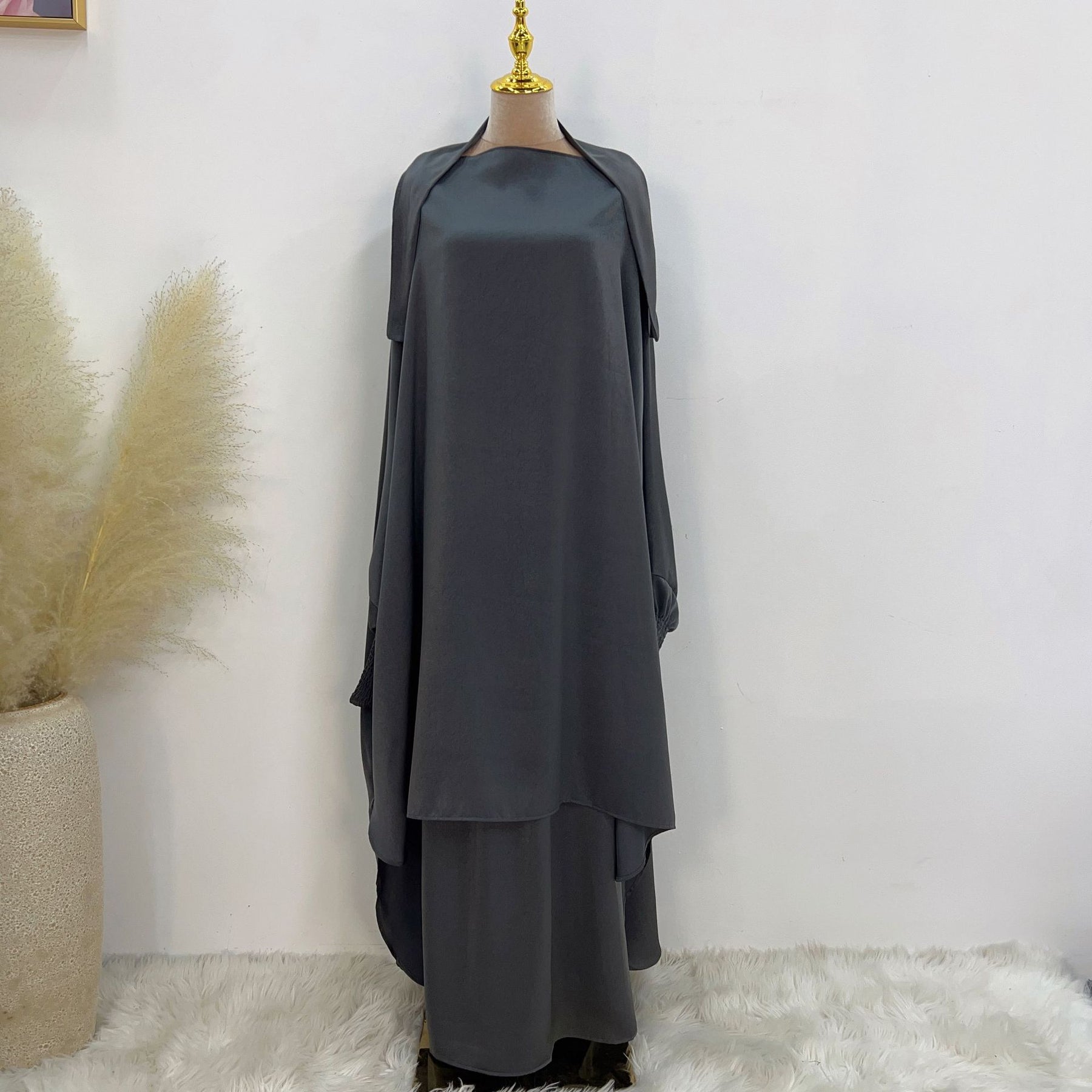 LR618  Plain Flared Abaya Dress Set - Casual Everyday Wear