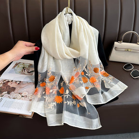 SZ109   Embroidered Begonia Flower Long Scarf