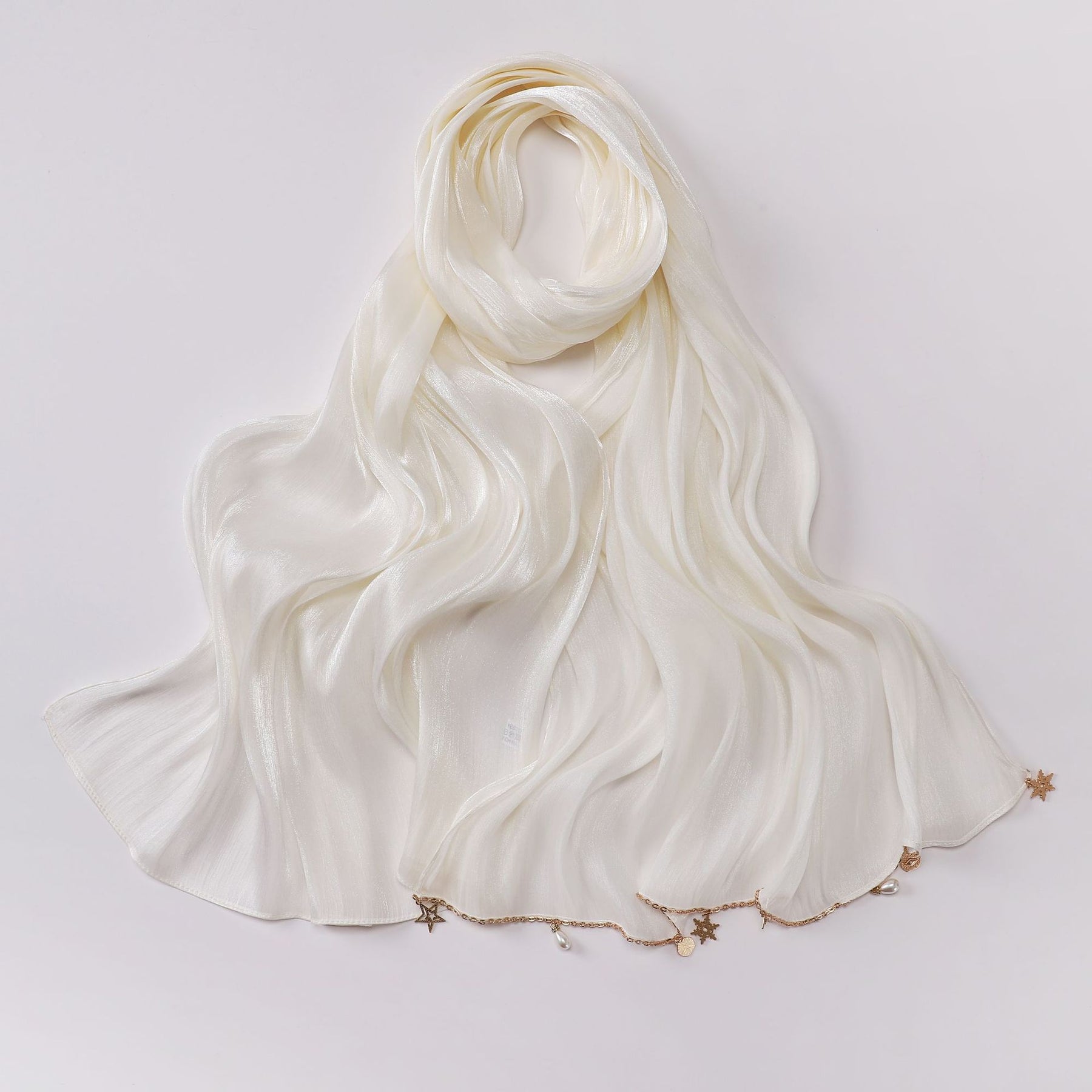 260302  Sea Island Silk Long Hijab with Handmade Chain