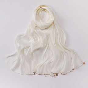 260302  Sea Island Silk Long Hijab with Handmade Chain