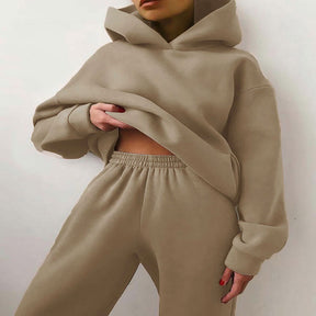 21660  Fashion Sporty Plain Hooded Sweatshirt Casual Set Abaya