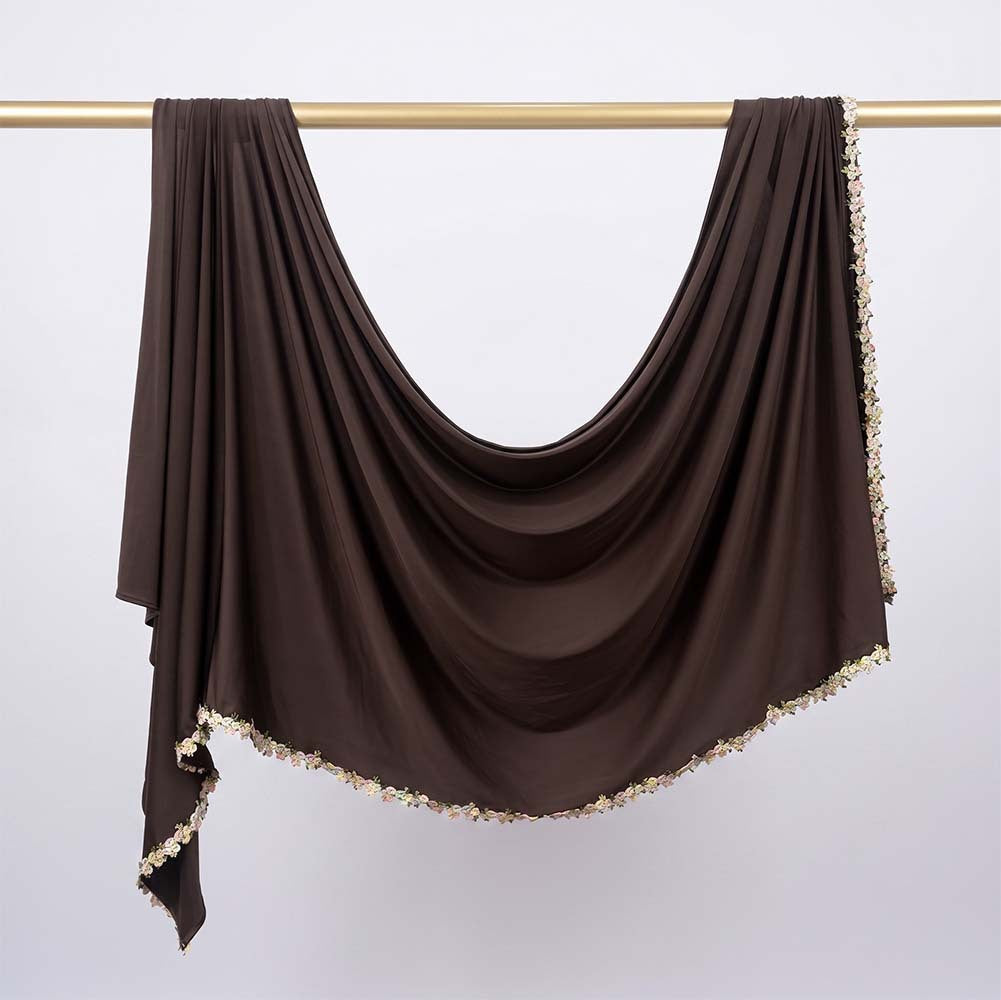 JBHBHB  Elegant Versatile Plain Colorful Embroidered-Edge Liquid Jersey Hijab