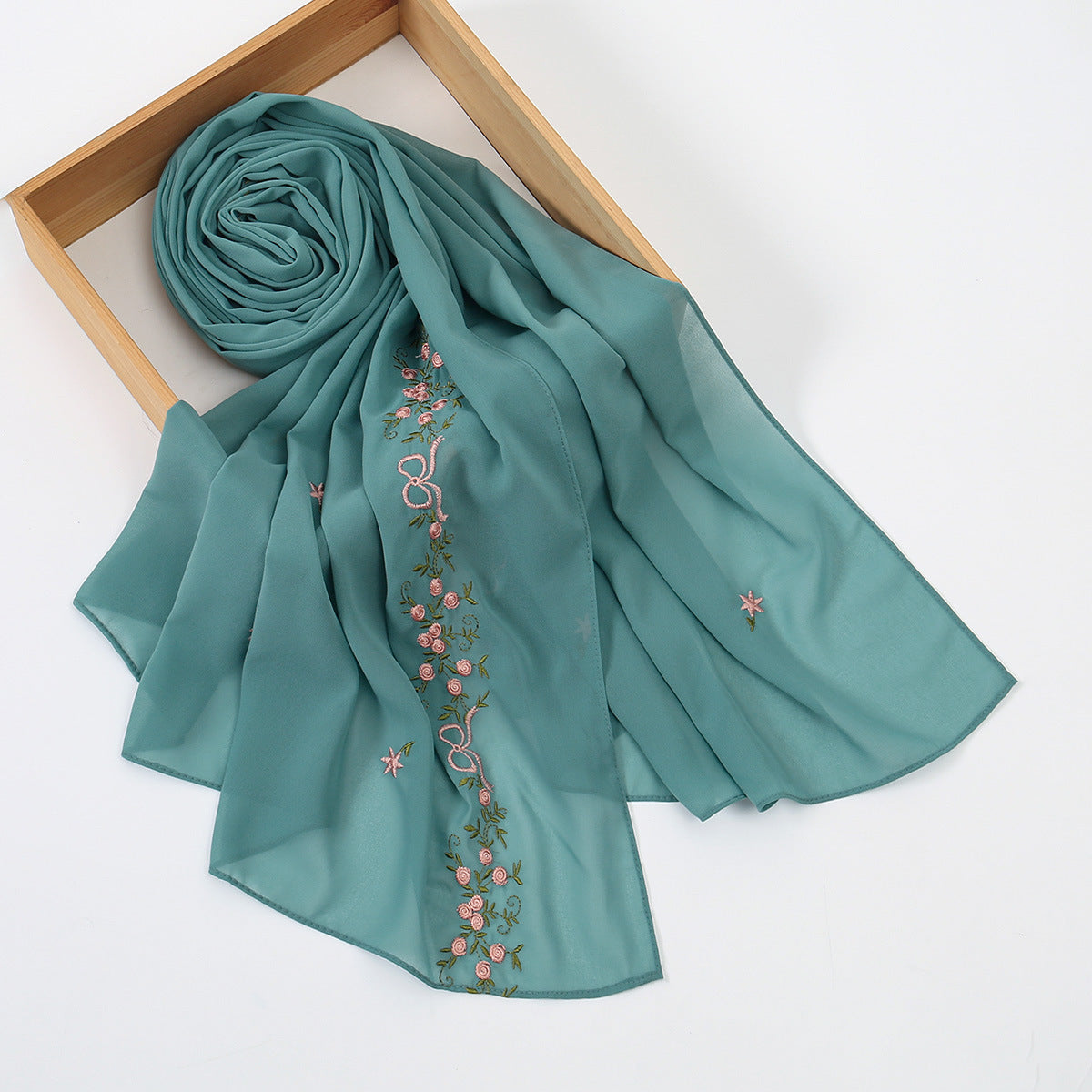 VE122  High-Quality Plain Elastic Chiffon Hijab with Embroidery