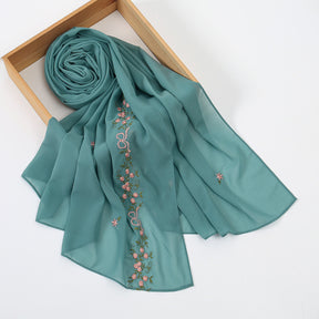 VE122  High-Quality Plain Elastic Chiffon Hijab with Embroidery
