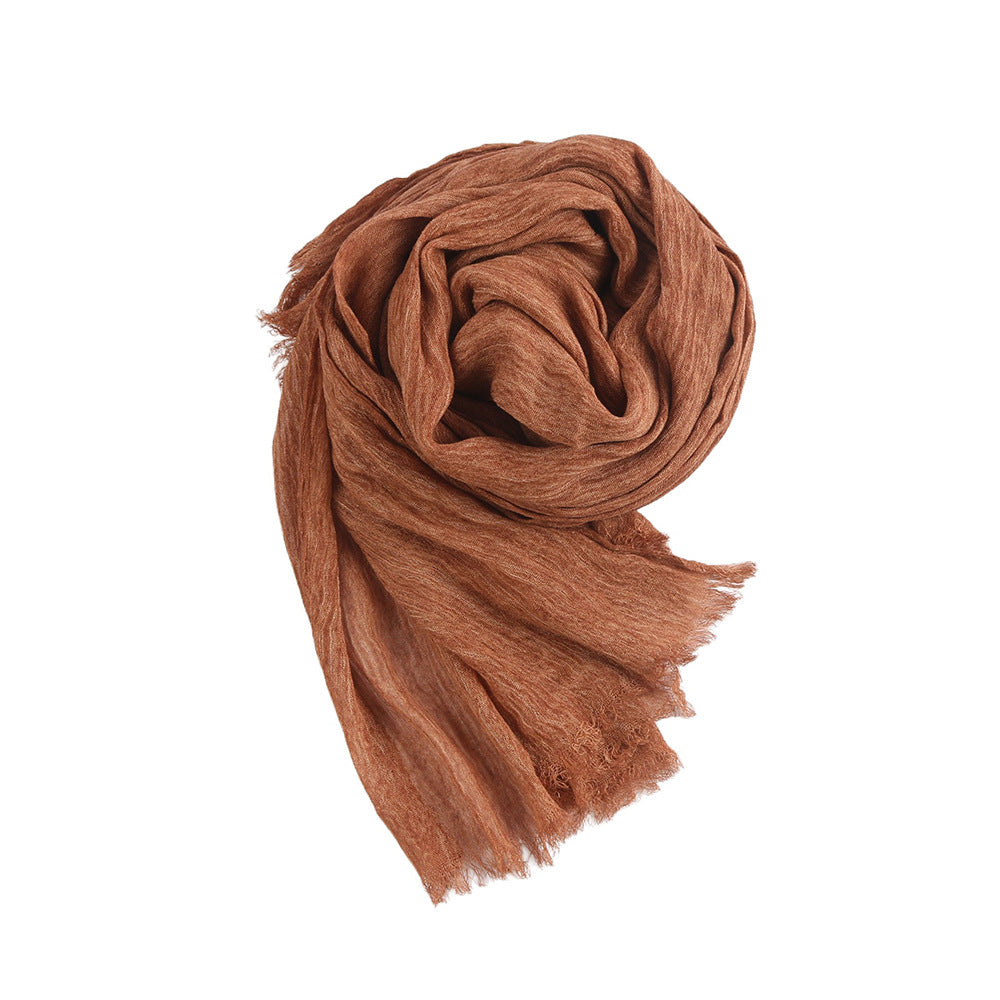 WJ070  Crinkled Rayon Scarf, Finished with Side Fringe