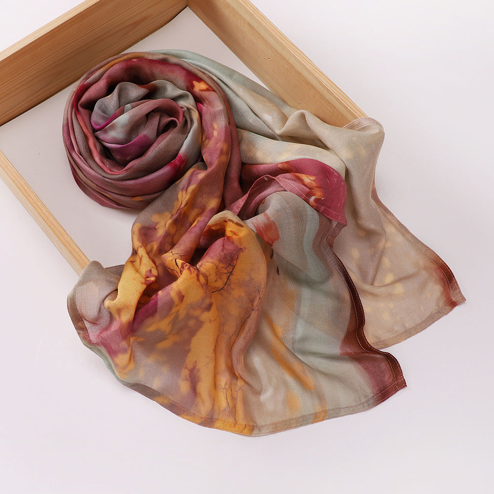 MSL395  Modal printed double stitch scarf